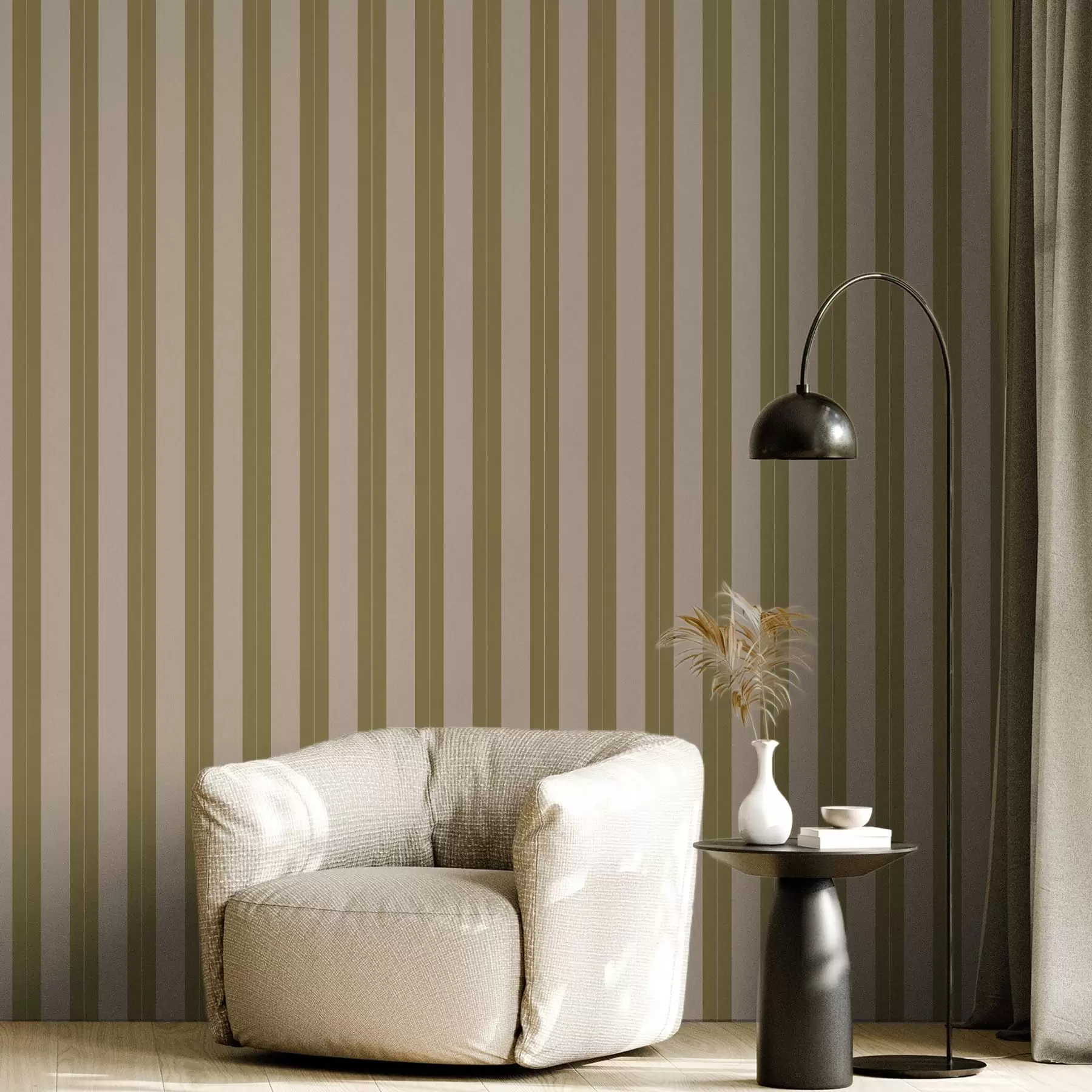 Wall Mural Photo Wallpaper Olive and beige vertical stripes a01181v2