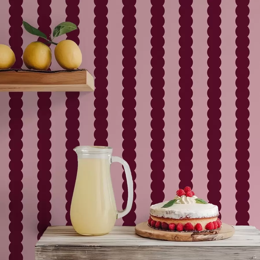 murales Rayas onduladas en color burdeos, de estilo minimalista a01182v5