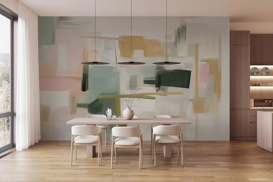 Wall Mural Photo Wallpaper Abstract minimalist painting style with soft pastel colors, geometric shapes and lines w09828