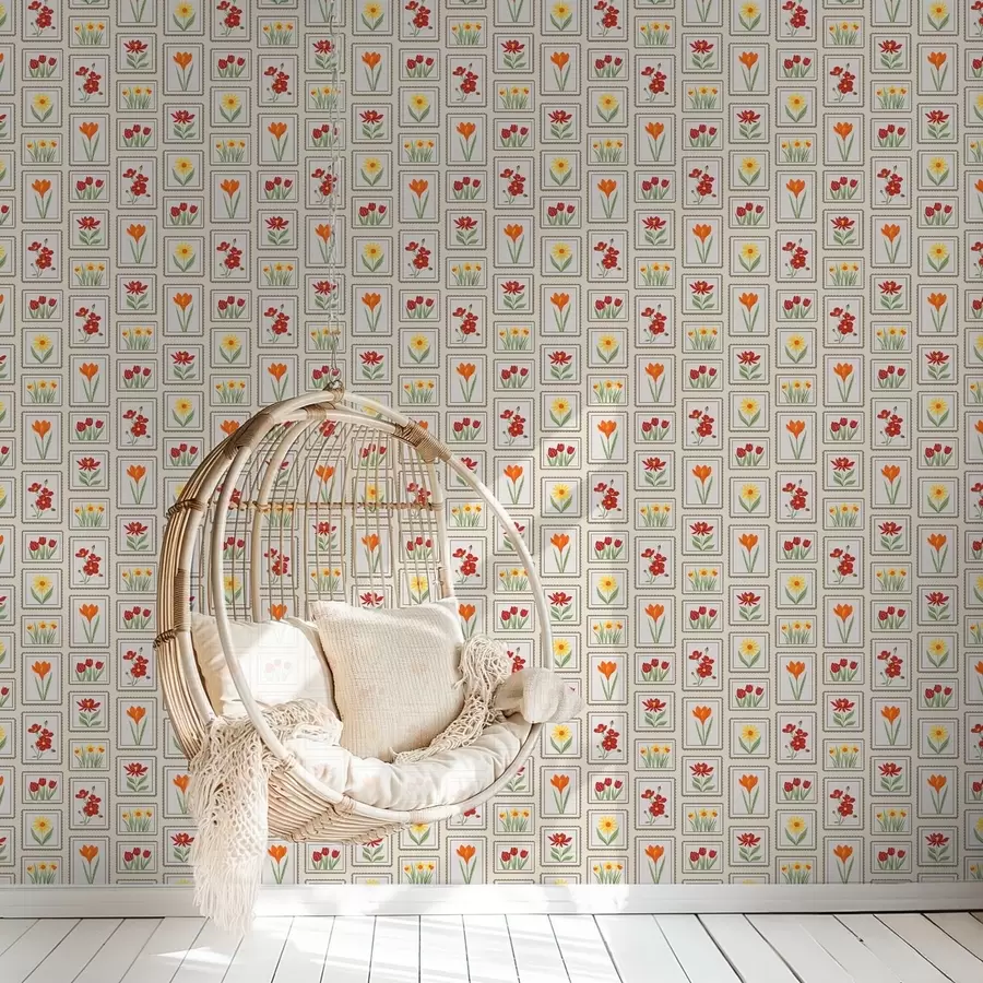 peintures murales Illustrations florales aux couleurs vives et encadrées a01174v1