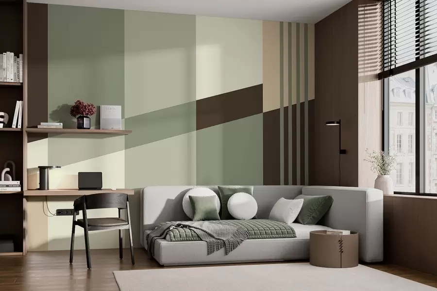 Wall Mural Photo Wallpaper Understated geometric designs in shades of olive, beige and brown w05390