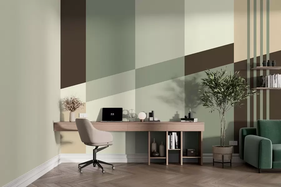 murales Diseños geométricos discretos en tonos oliva, beige y marrón w05390