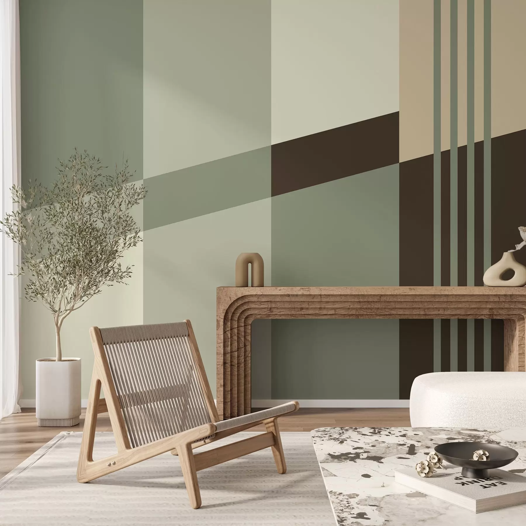 Wall Mural Photo Wallpaper Understated geometric designs in shades of olive, beige and brown w05390