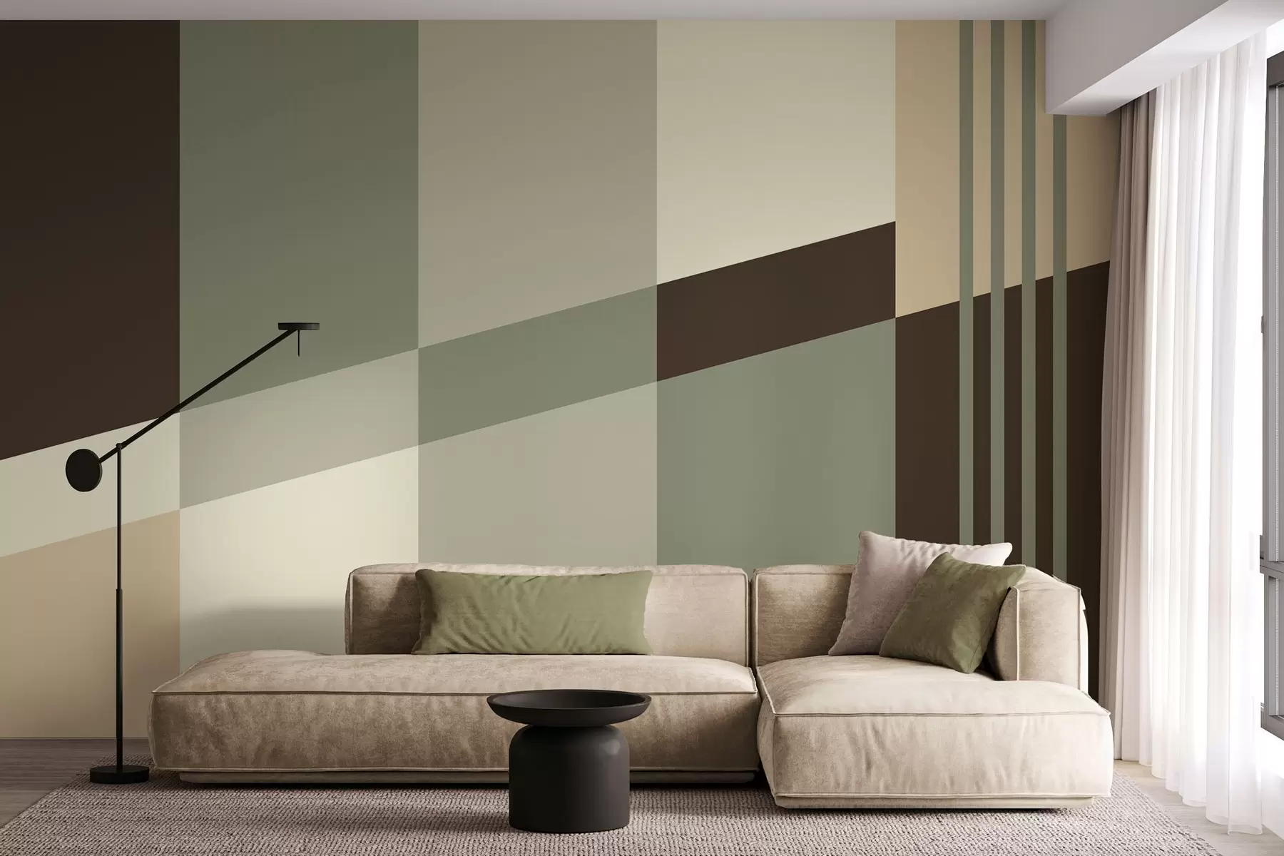 wall murals Understated geometric designs in shades of olive, beige and brown w05390