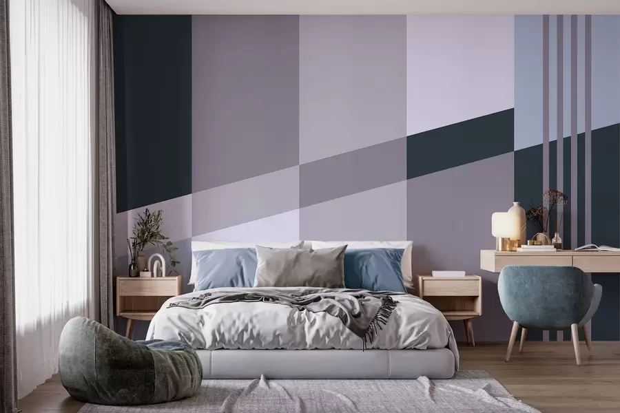 murales Diseños geométricos discretos en tonos grises y azules w05390v1