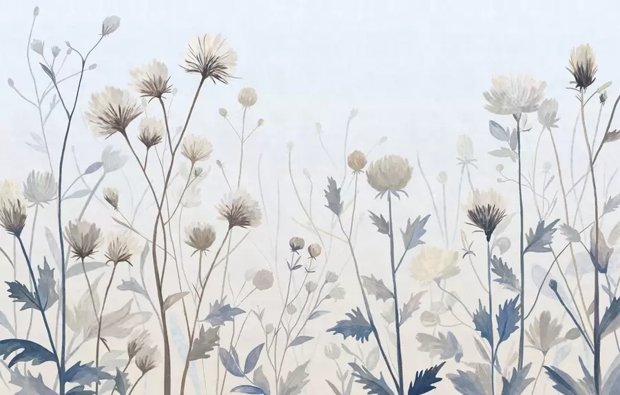 peintures murales Des herbes et des fleurs sauvages peintes dans un style pittoresque sur un fond clair w05563