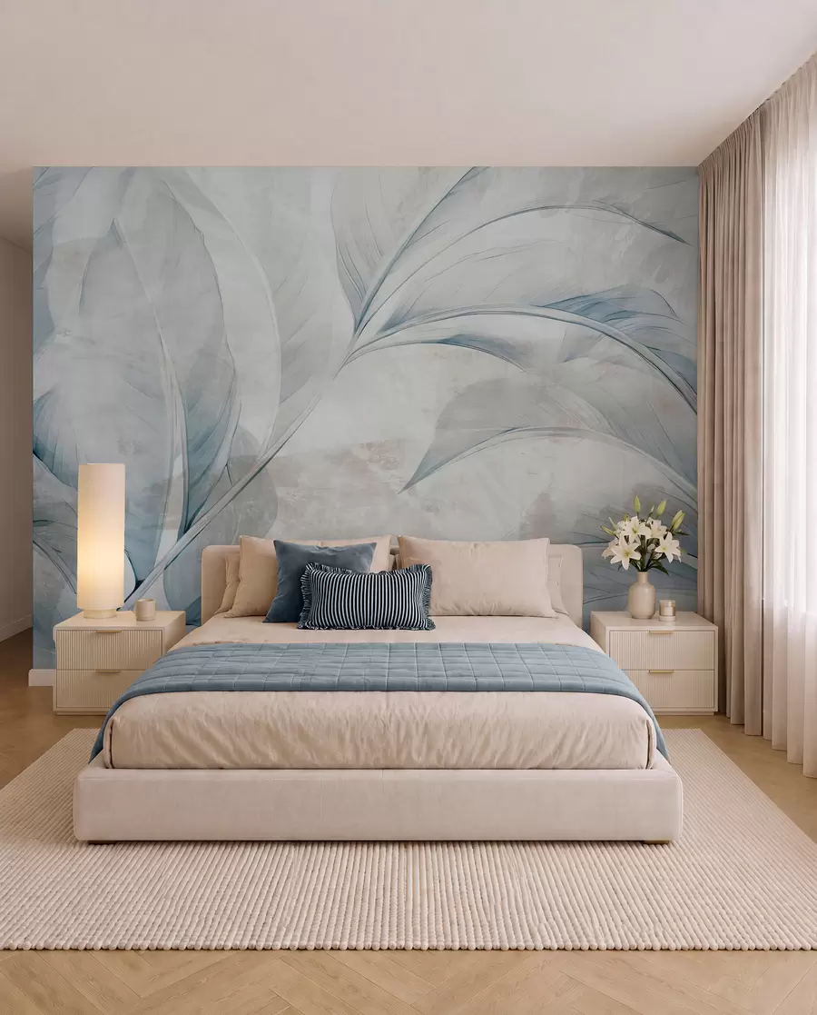wall murals Leaves on concrete wall w05440
