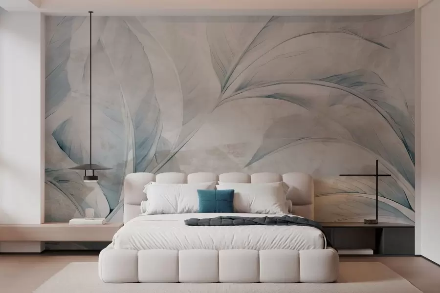 peintures murales Des feuilles sur un mur en béton w05440