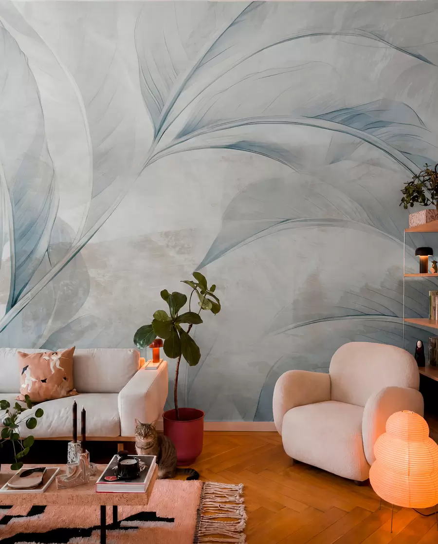 Wall Mural Photo Wallpaper Leaves on concrete wall w05440