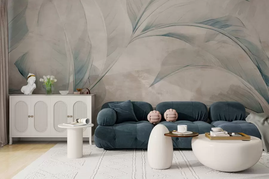 peintures murales Des feuilles sur un mur en béton w05440