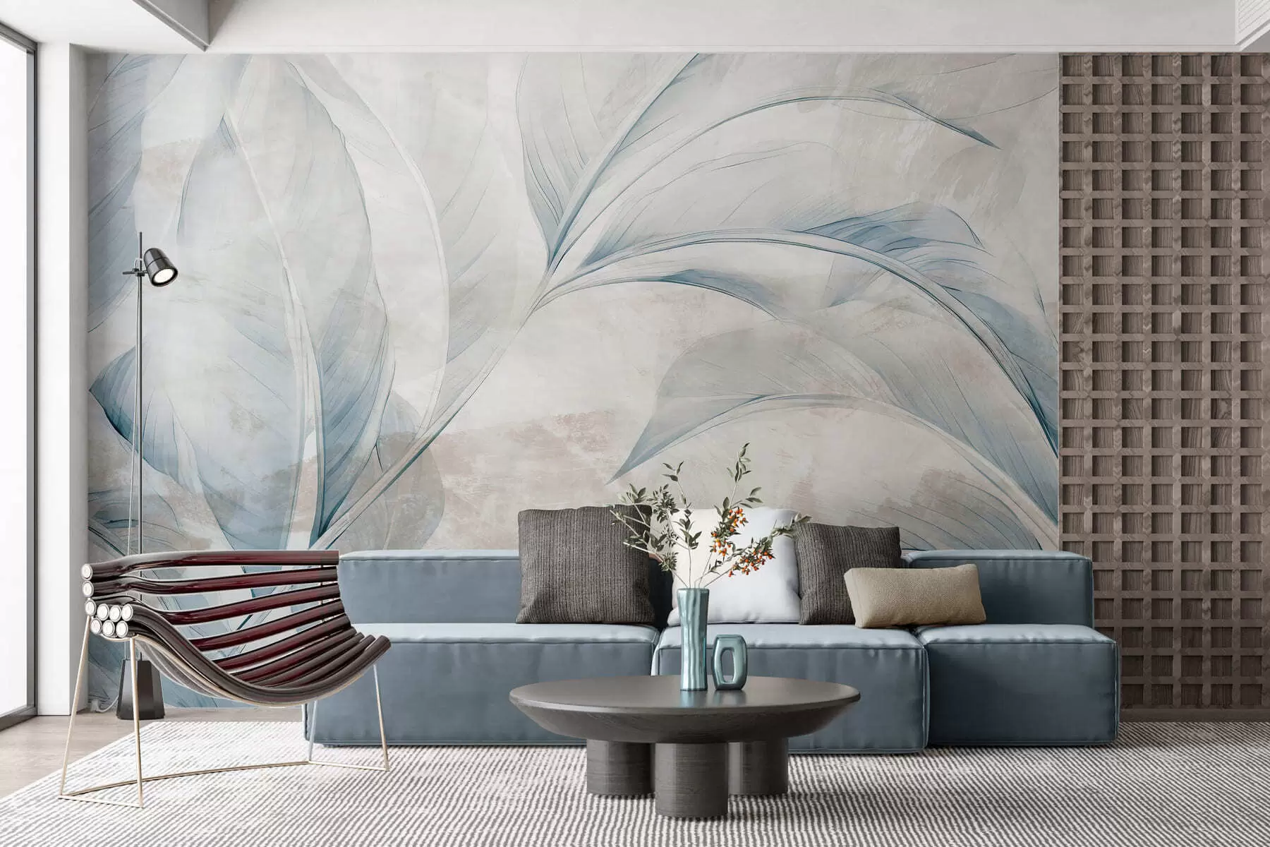 peintures murales Des feuilles sur un mur en béton w05440