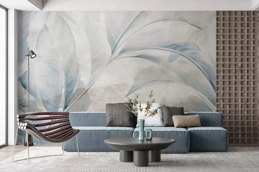 peintures murales Des feuilles sur un mur en béton w05440