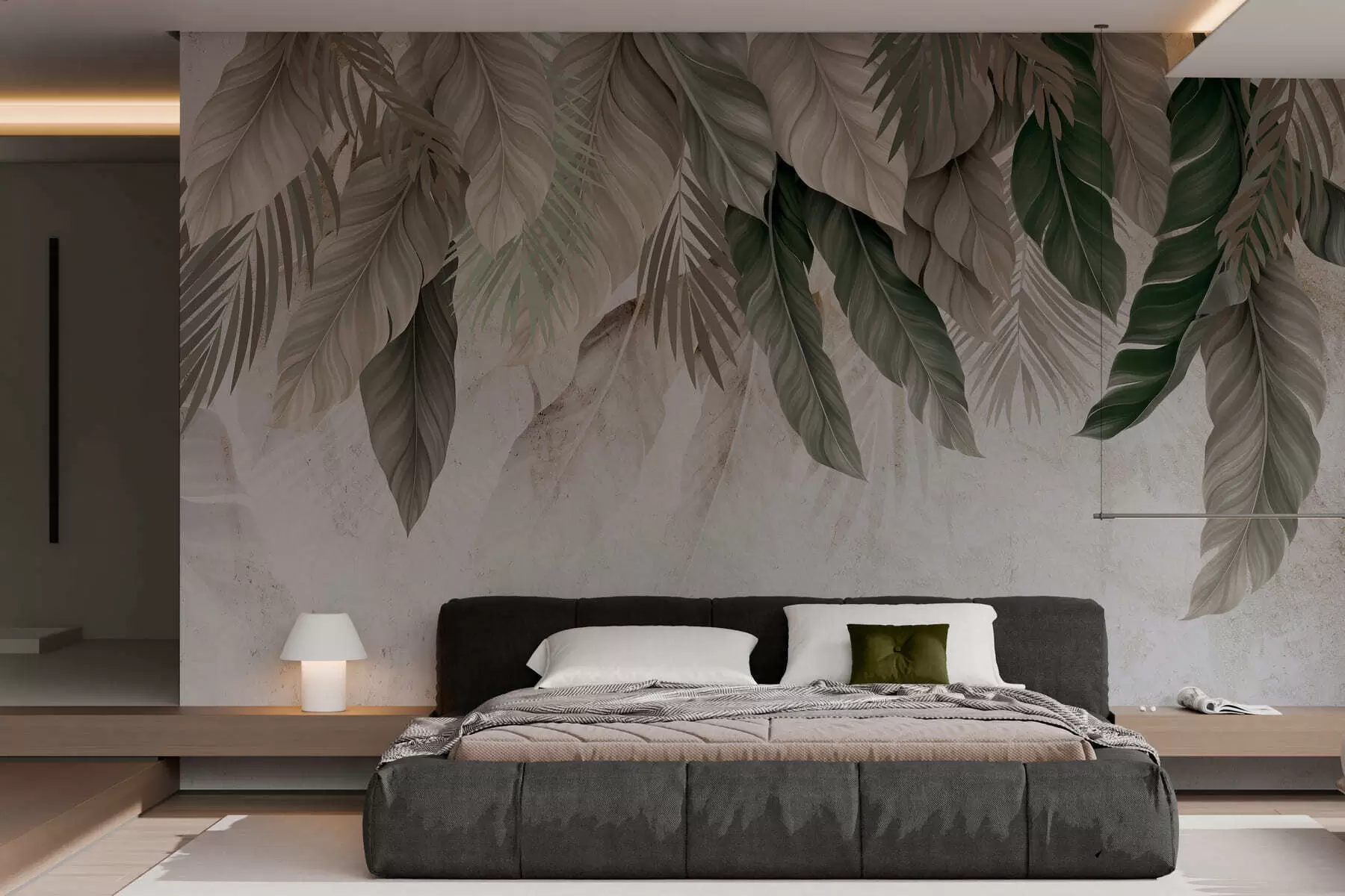 Wall Mural Photo Wallpaper Tropical hanging leaves on concrete w05521