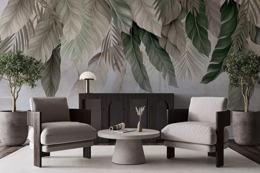 murales Hojas tropicales colgantes sobre hormigón w05521