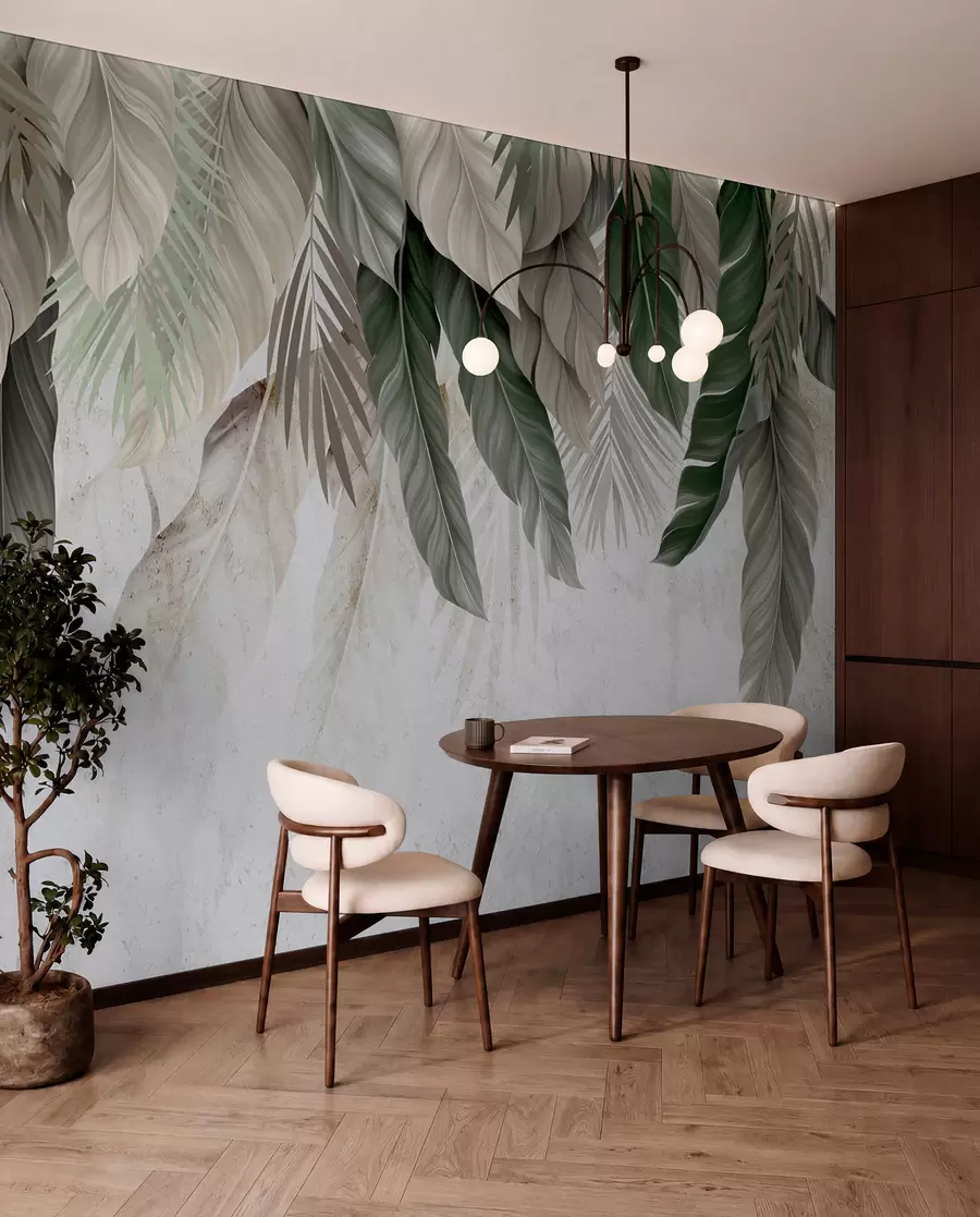 Wall Mural Photo Wallpaper Tropical hanging leaves on concrete w05521