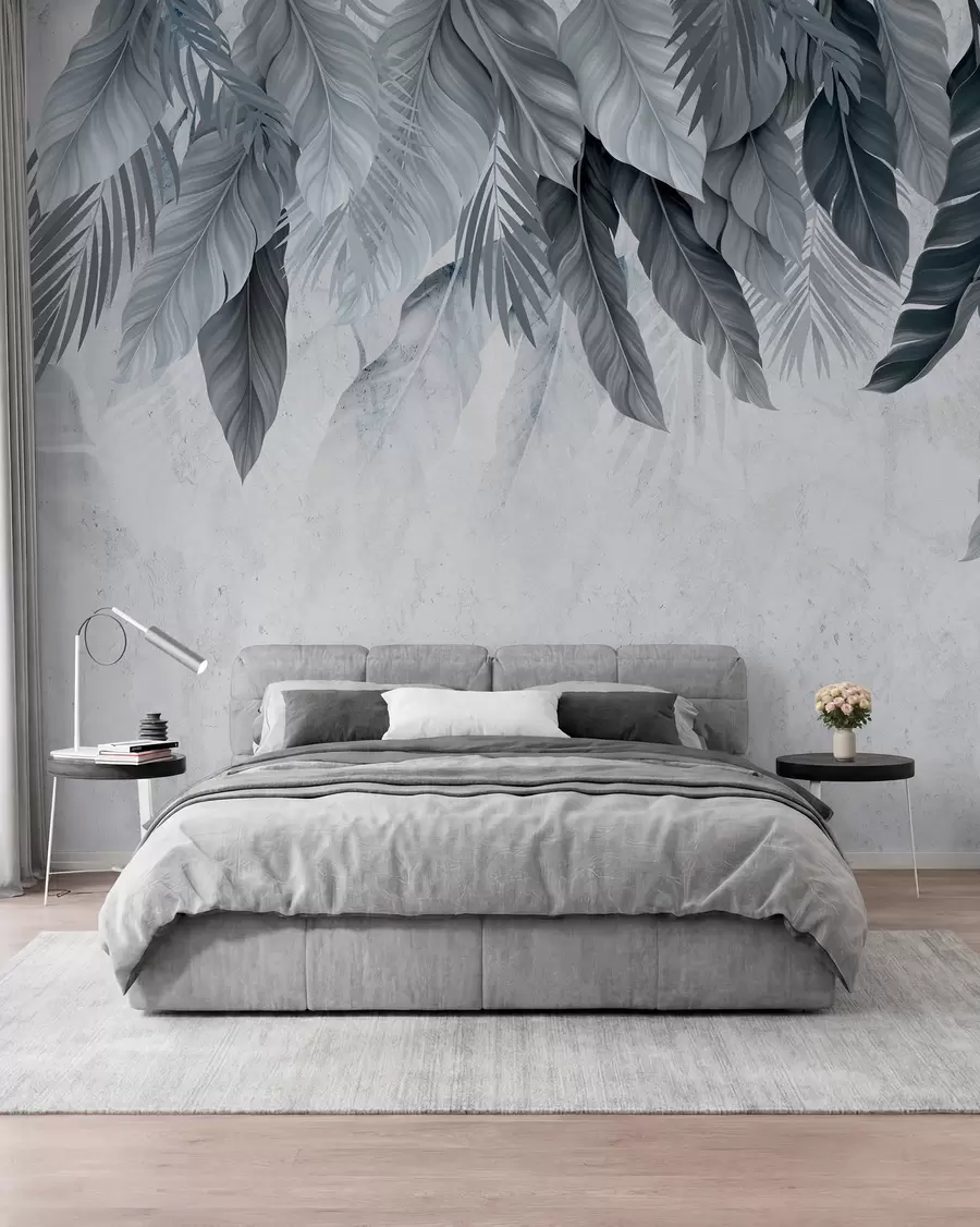 Wall Mural Photo Wallpaper Tropical hanging leaves on concrete w05521v1
