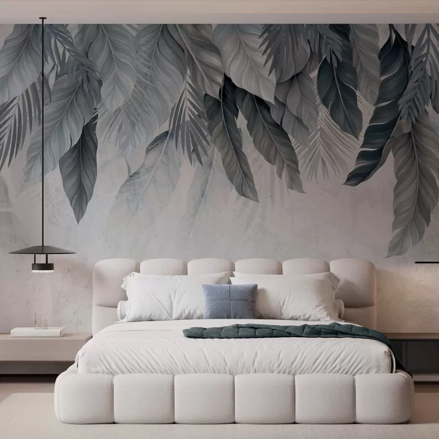 Wall Mural Photo Wallpaper Tropical hanging leaves on concrete w05521v1