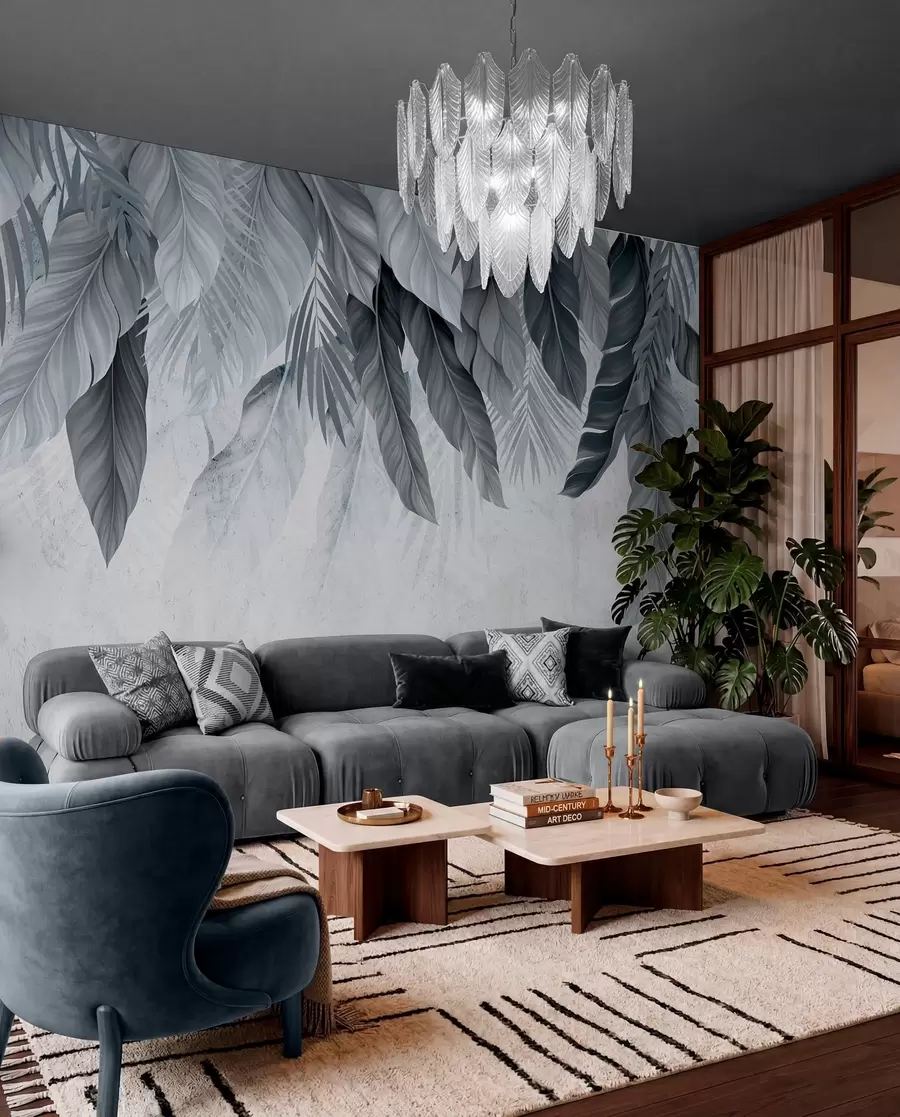 Wall Mural Photo Wallpaper Tropical hanging leaves on concrete w05521v1