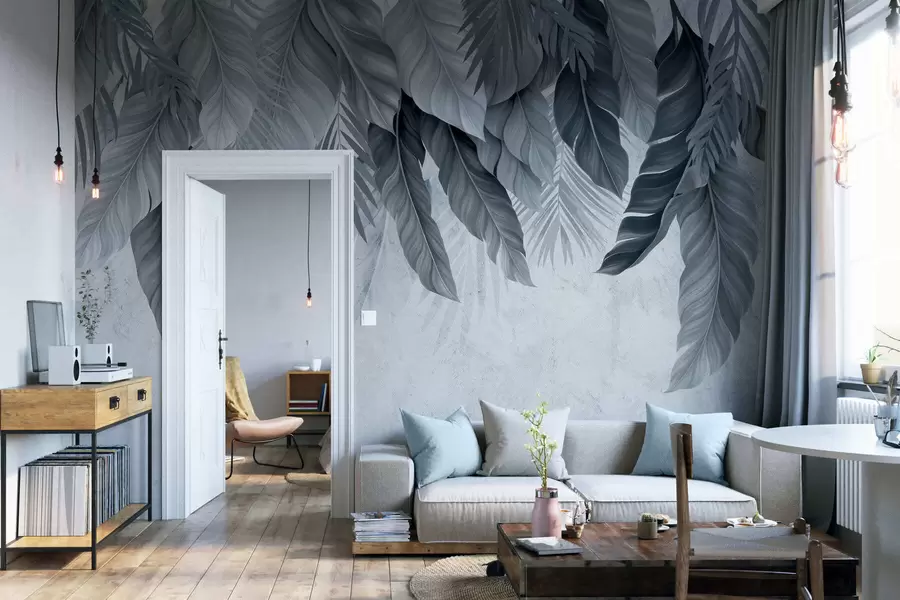 murales Hojas tropicales colgantes sobre hormigón w05521v1