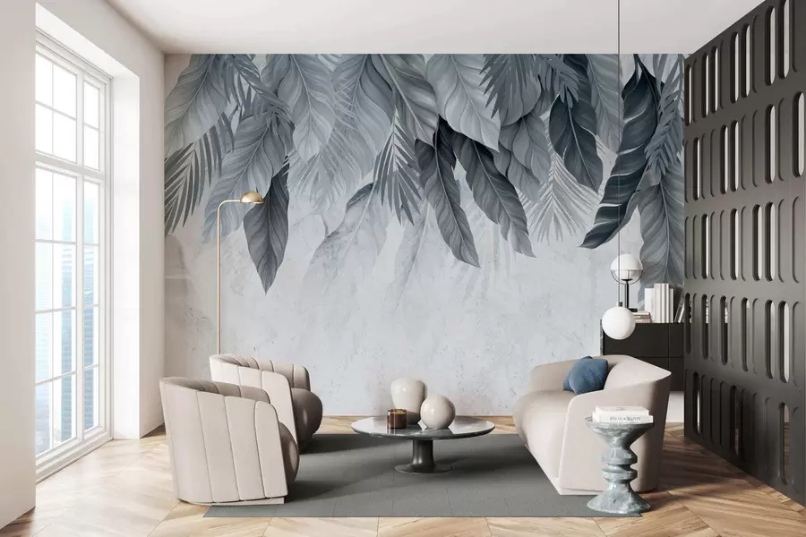 peintures murales Feuilles tropicales suspendues sur du béton w05521v1