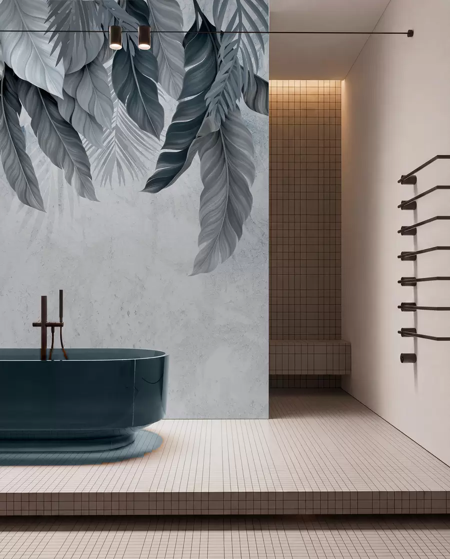 wall murals Tropical hanging leaves on concrete w05521v1