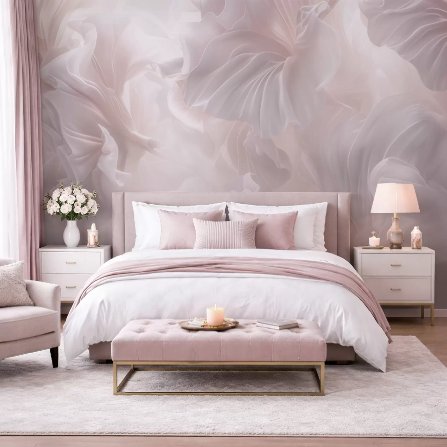 murales Formas florales abstractas con pétalos ondulados en tonos pastel w09841