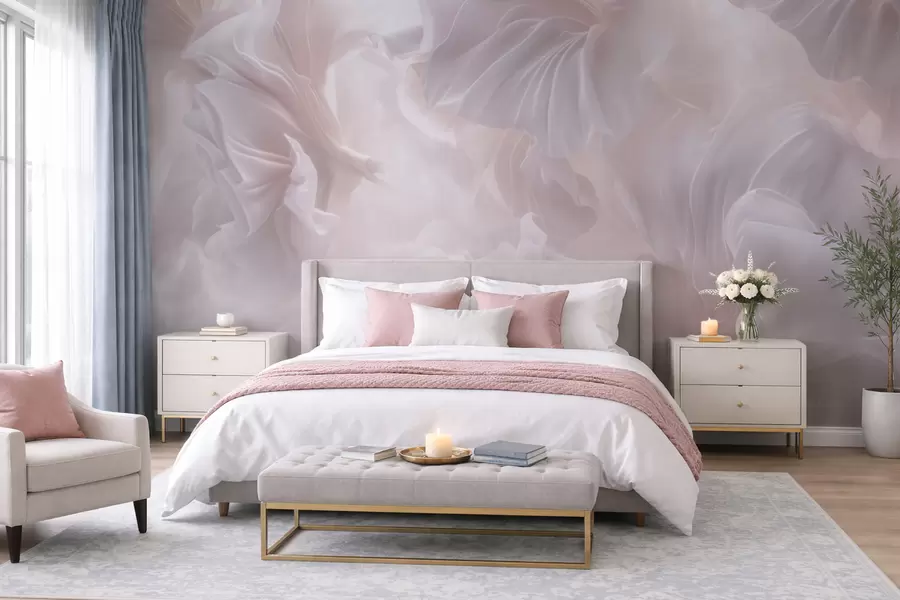 peintures murales Formes florales abstraites aux pétales fluides dans des tons pastel w09841