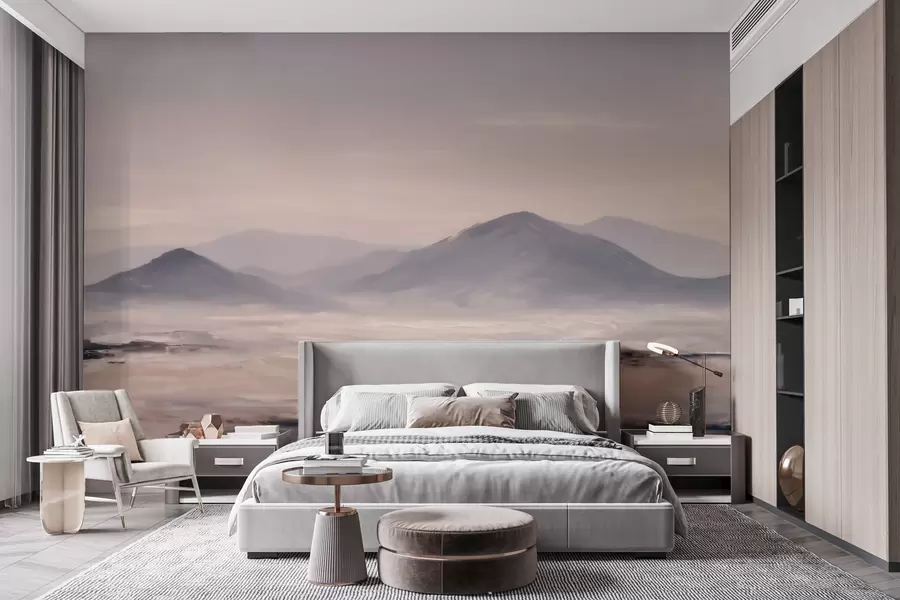 Wall Mural Photo Wallpaper A misty mountain landscape with soft transitions of light and air, with a mask-like effect w09844