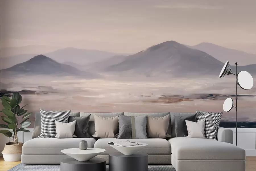 peintures murales Un paysage montagneux brumeux, avec des transitions douces entre la lumière et l'air, créant un effet de masque w09844