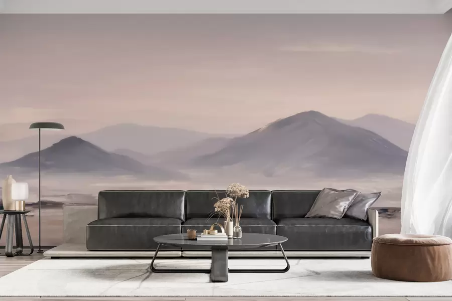 murais de parede Uma paisagem montanhosa enevoada com transições suaves de luz e ar, com um efeito semelhante a uma máscara w09844