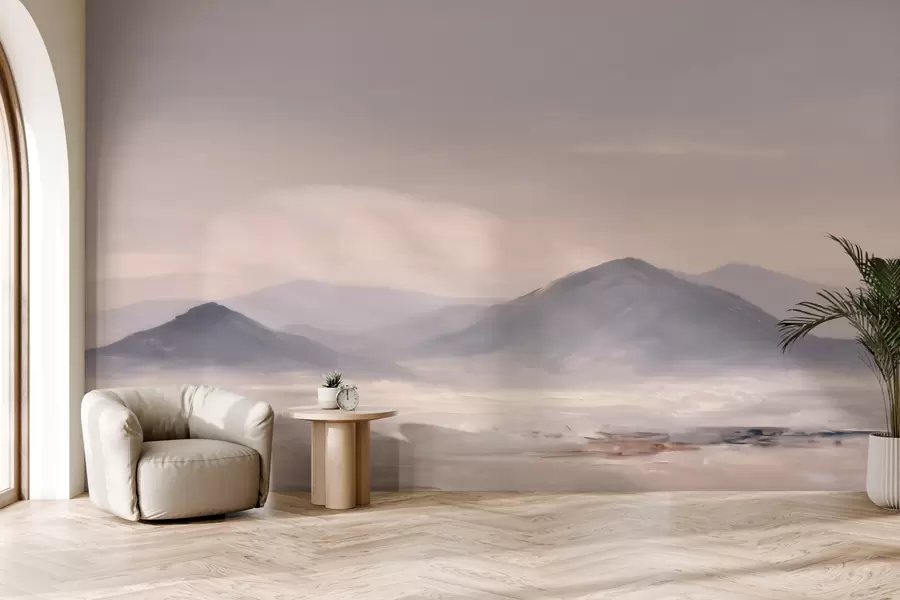 Wall Mural Photo Wallpaper A misty mountain landscape with soft transitions of light and air, with a mask-like effect w09844