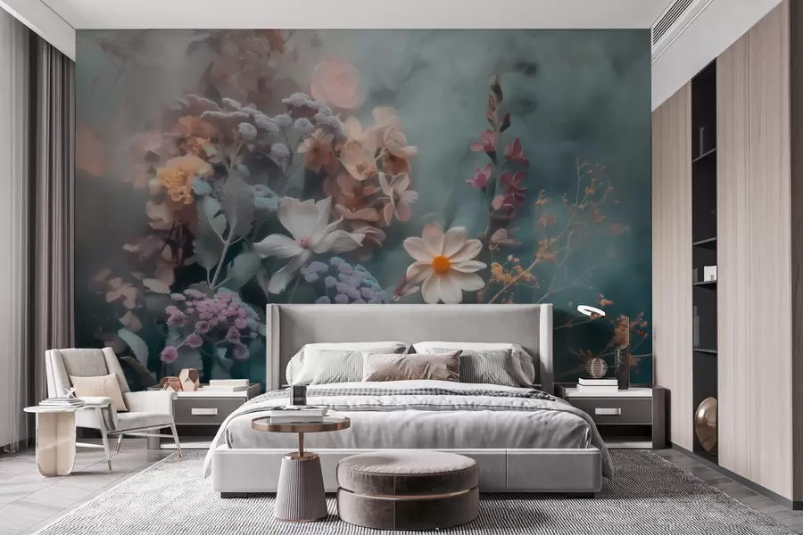 murales Una composición de ensueño de flores silvestres envuelta en una ligera bruma de tonos pastel w09846