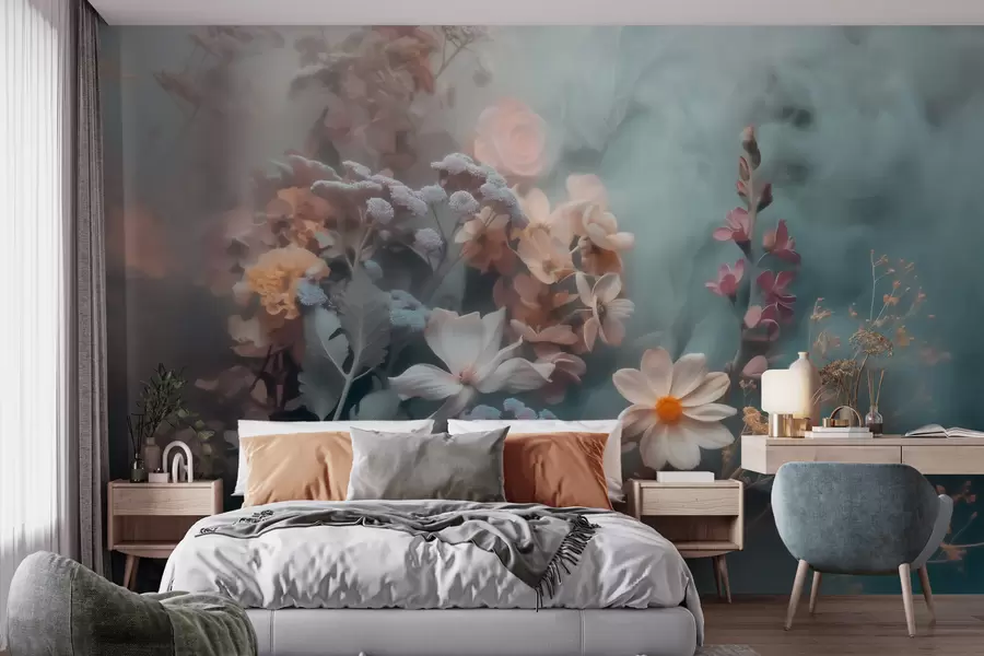 Wall Mural Photo Wallpaper A dreamy composition of wildflowers in a light haze of pastel tones w09846