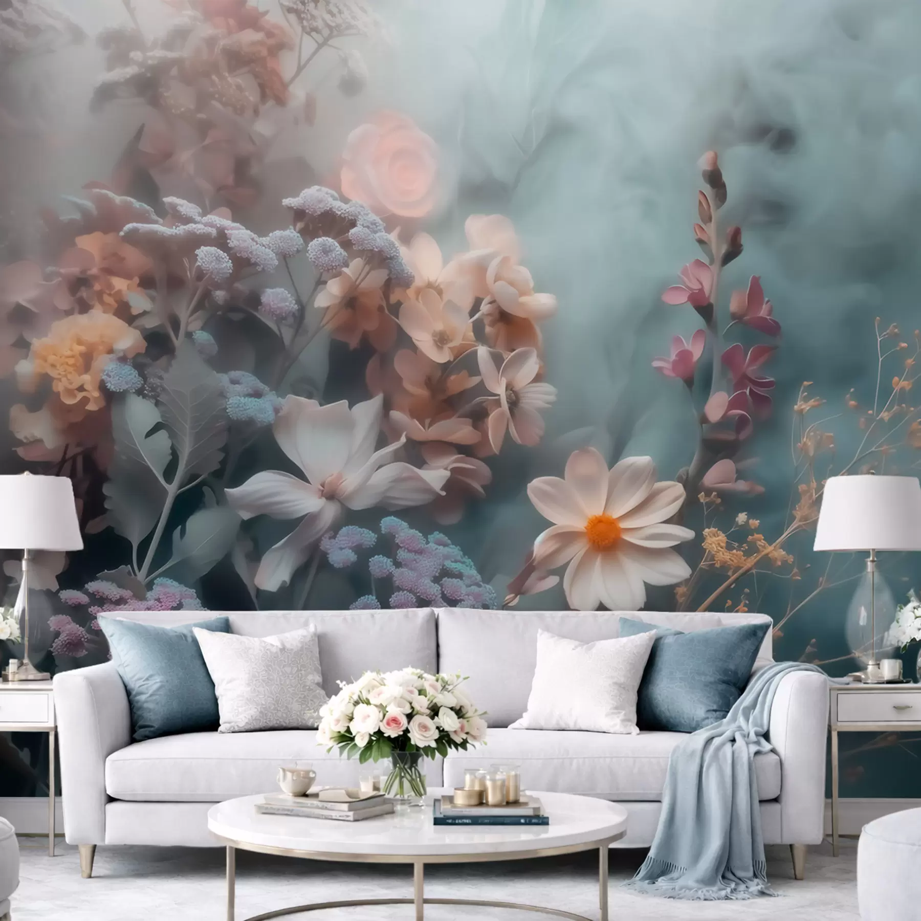 murales Una composición de ensueño de flores silvestres envuelta en una ligera bruma de tonos pastel w09846