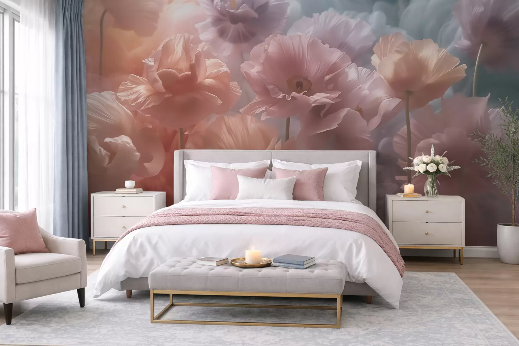 murais de parede Flores delicadas com pétalas translúcidas à luz suave da manhã w09847