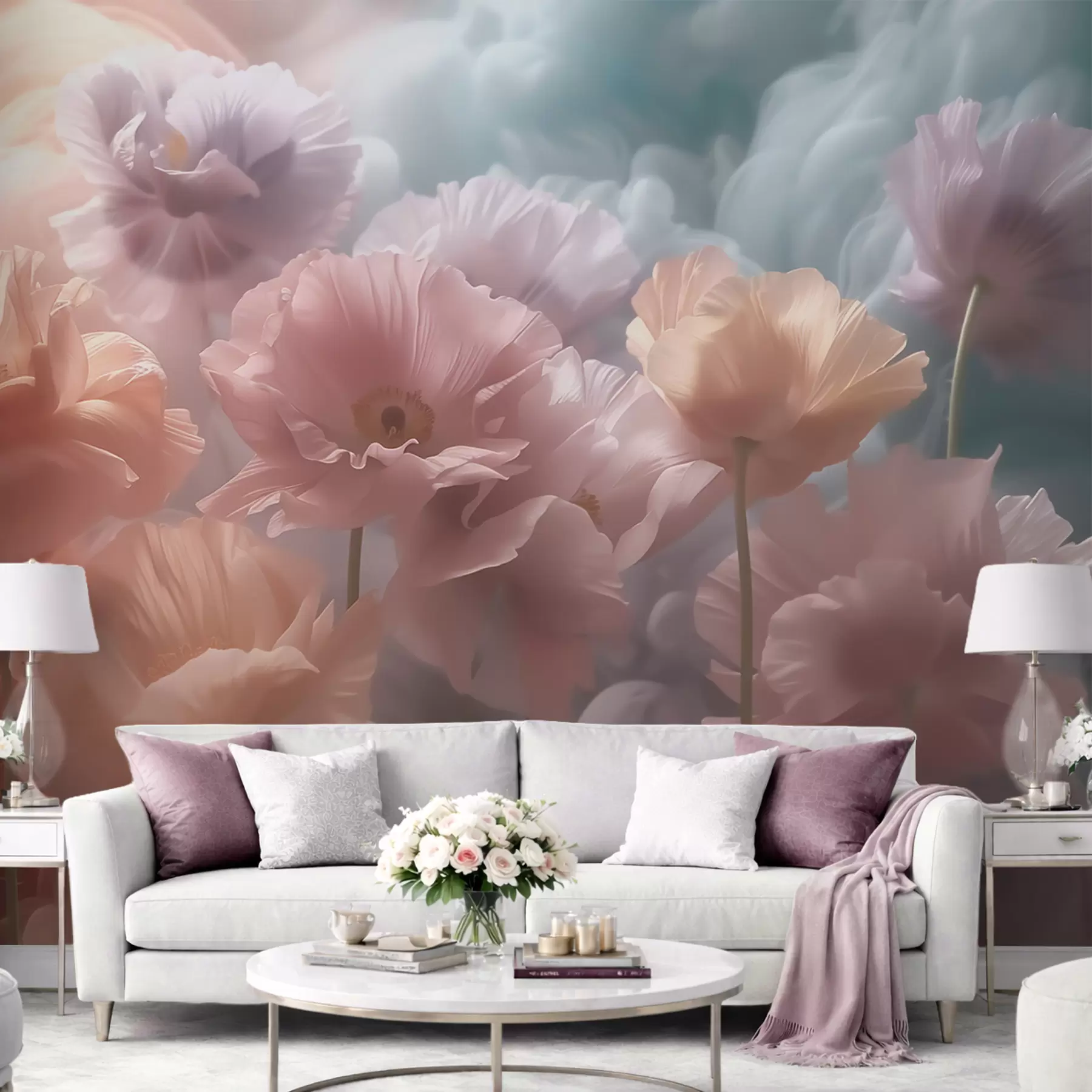 murais de parede Flores delicadas com pétalas translúcidas à luz suave da manhã w09847
