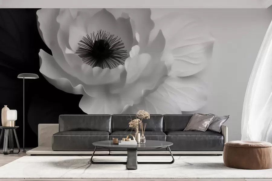 Wall Mural Photo Wallpaper A contrasting white flower with a dark center on a black-and-white background w09852