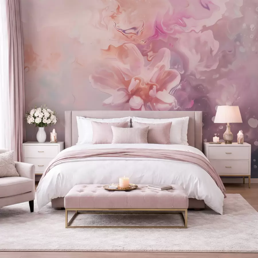 Wall Mural Photo Wallpaper An abstract composition with a flower and soft pink washes in watercolor style w09859