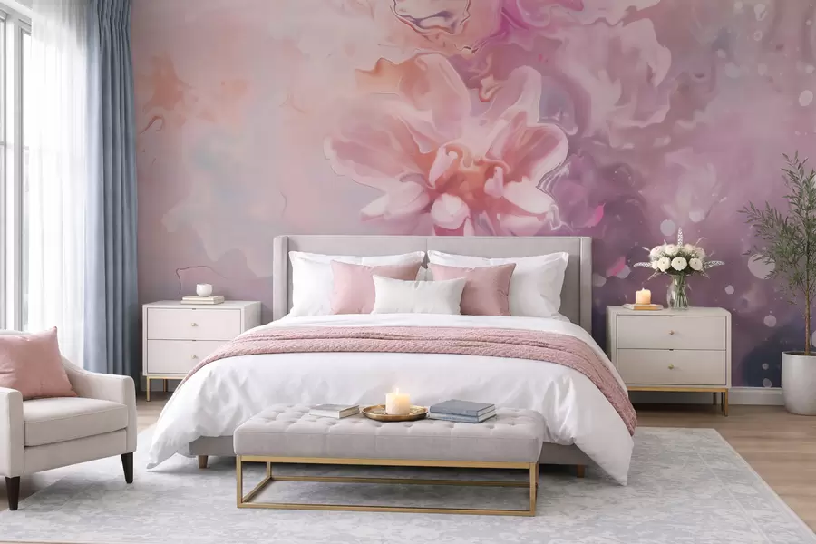 Wall Mural Photo Wallpaper An abstract composition with a flower and soft pink washes in watercolor style w09859