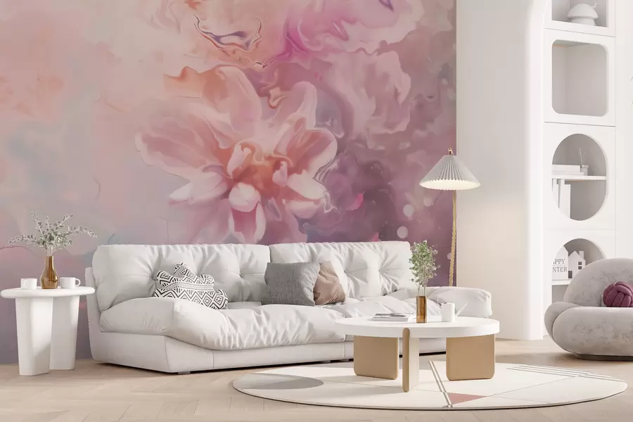 peintures murales Une composition abstraite représentant une fleur et des dégradés de rose pâle dans un style aquarelle w09859