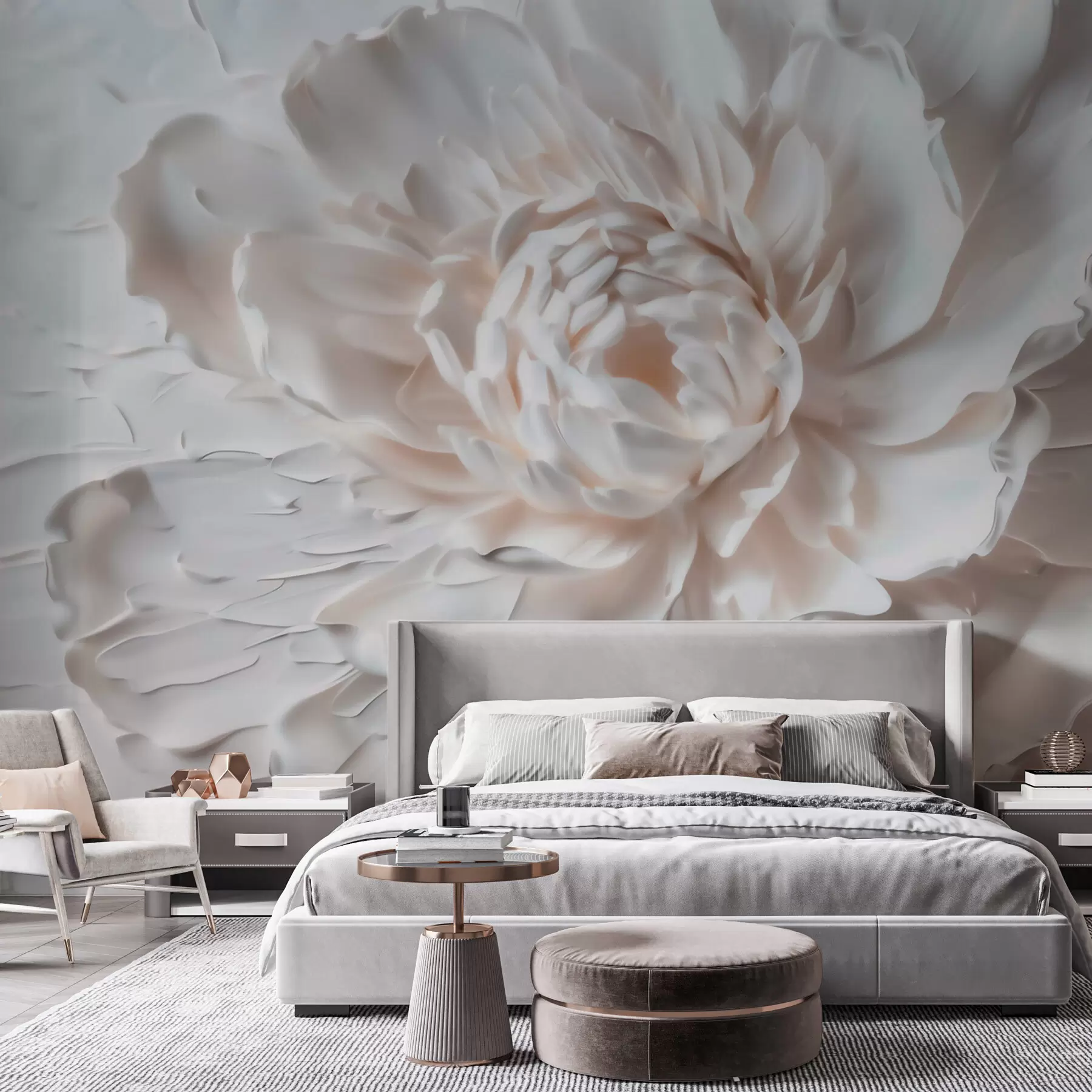Wall Mural Photo Wallpaper A delicate bas-relief flower with smooth petals in light tones w09861