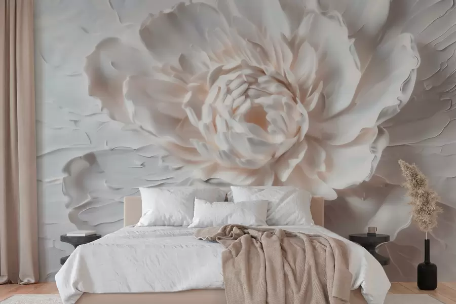 murales Una delicada flor en bajorrelieve con pétalos lisos en tonos claros w09861