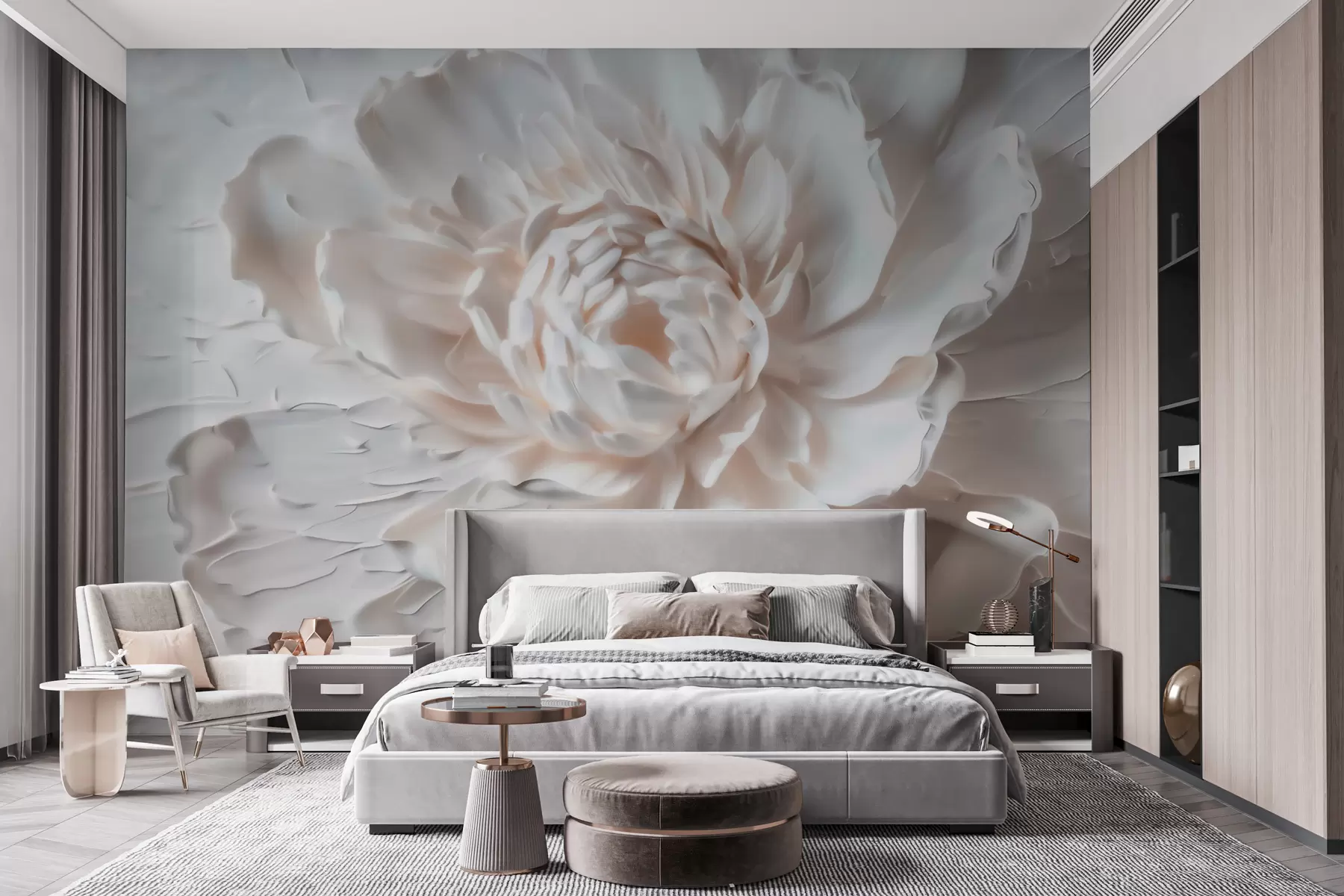Wall Mural Photo Wallpaper A delicate bas-relief flower with smooth petals in light tones w09861