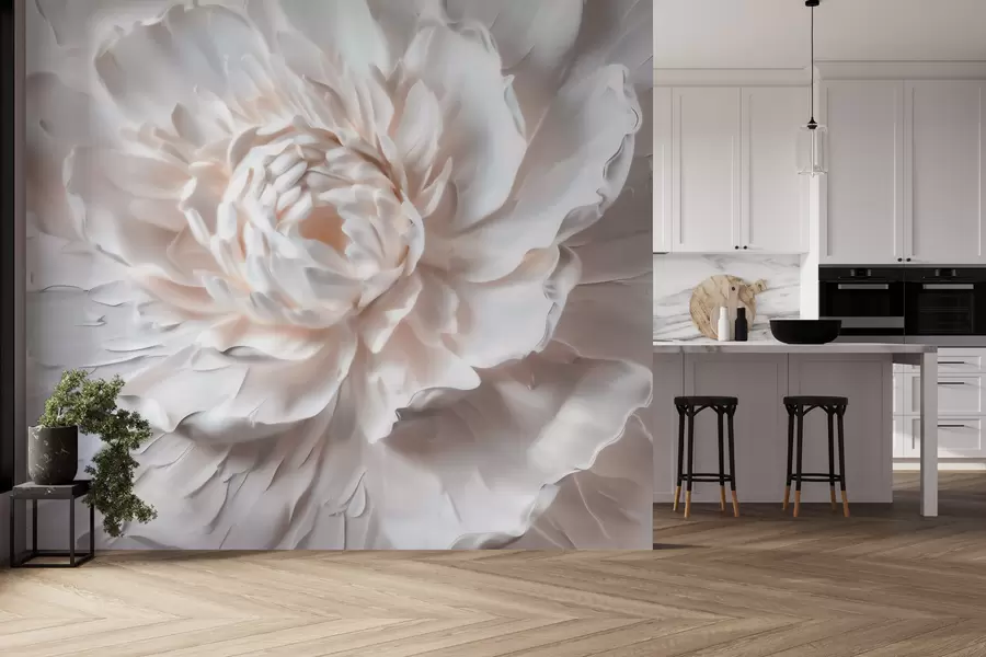 peintures murales Une fleur en bas-relief délicate aux pétales lisses dans des tons clairs w09861