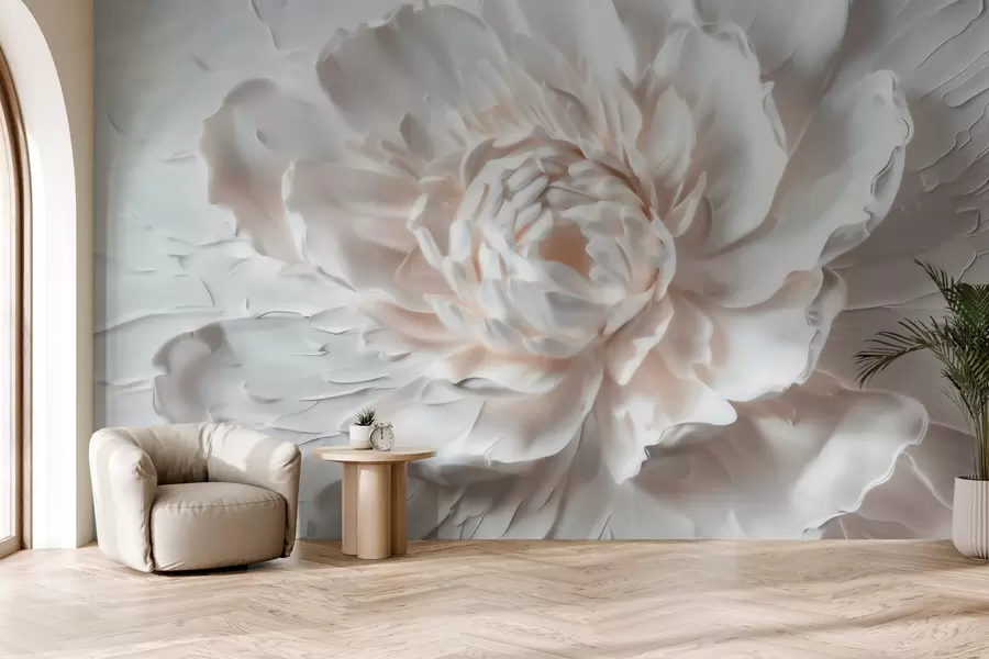 Wall Mural Photo Wallpaper A delicate bas-relief flower with smooth petals in light tones w09861