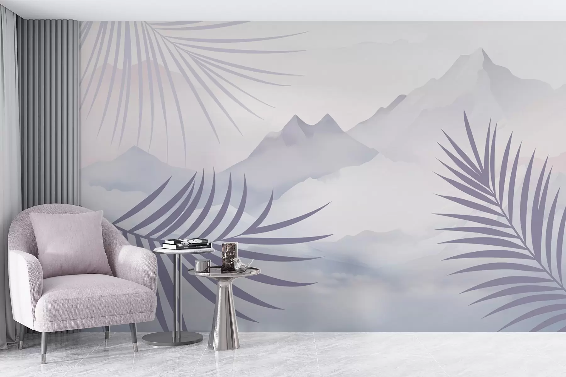 Wall Mural Photo Wallpaper Palm leaves against the backdrop of mountains w05548