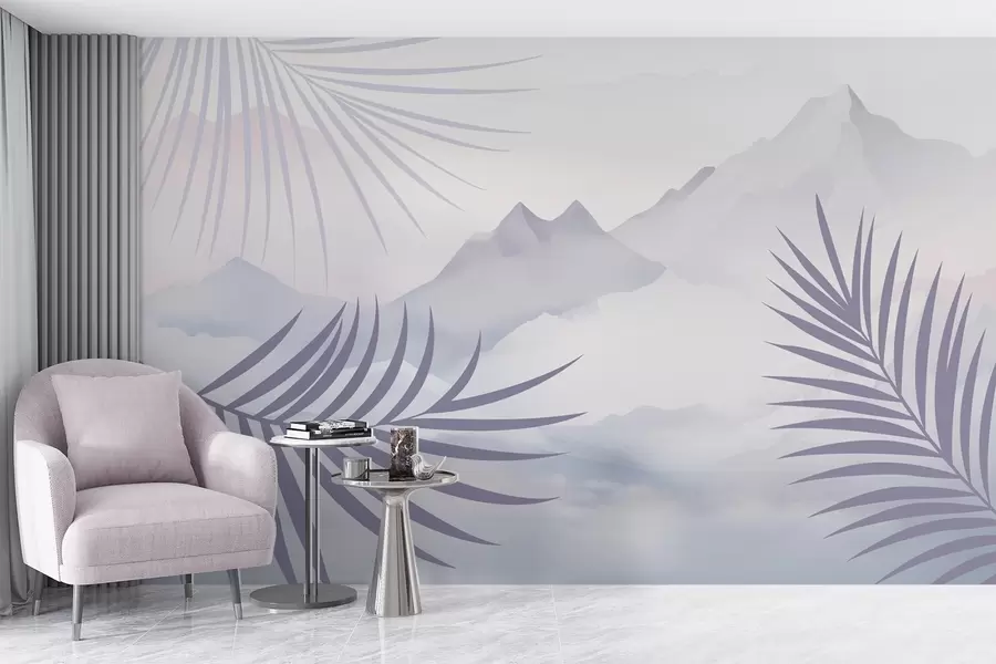 Wall Mural Photo Wallpaper Palm leaves against the backdrop of mountains w05548