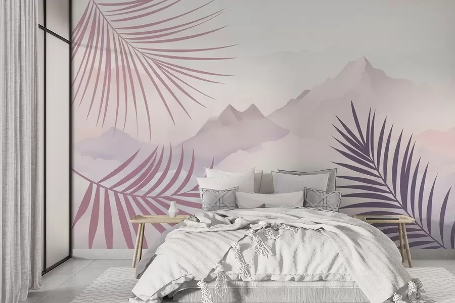 Wall Mural Photo Wallpaper Palm leaves against the backdrop of mountains w05548v1