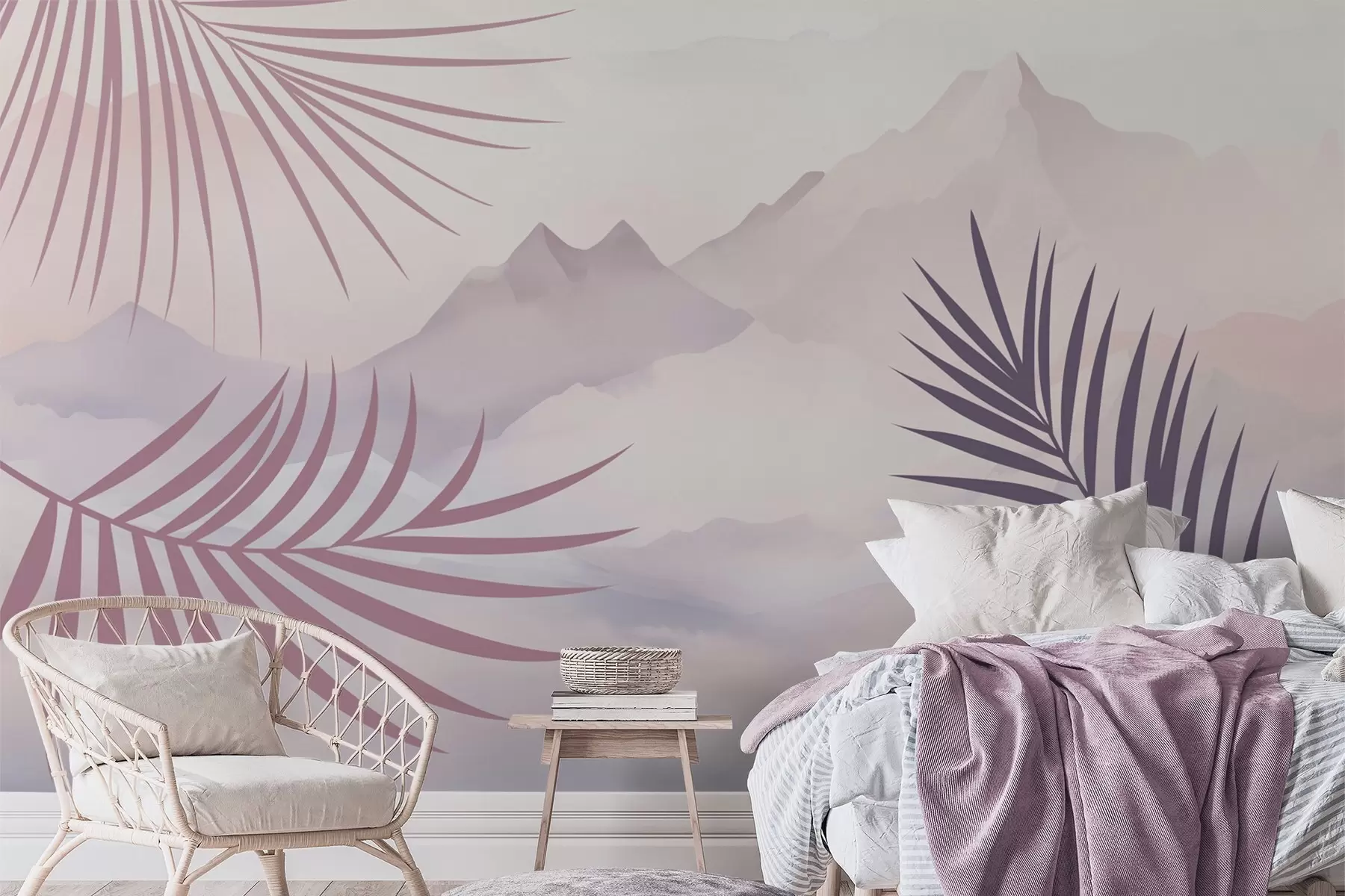 murales Hojas de palmera con las montañas de fondo w05548v1