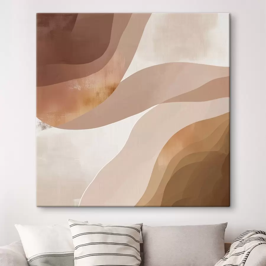 murales Formas abstractas onduladas en una paleta de tonos café y beige s48836